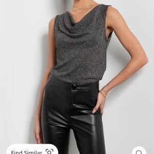 NWT Gigi Metallic Rib Cowl Neck Sleeveless Tank Top, Size S